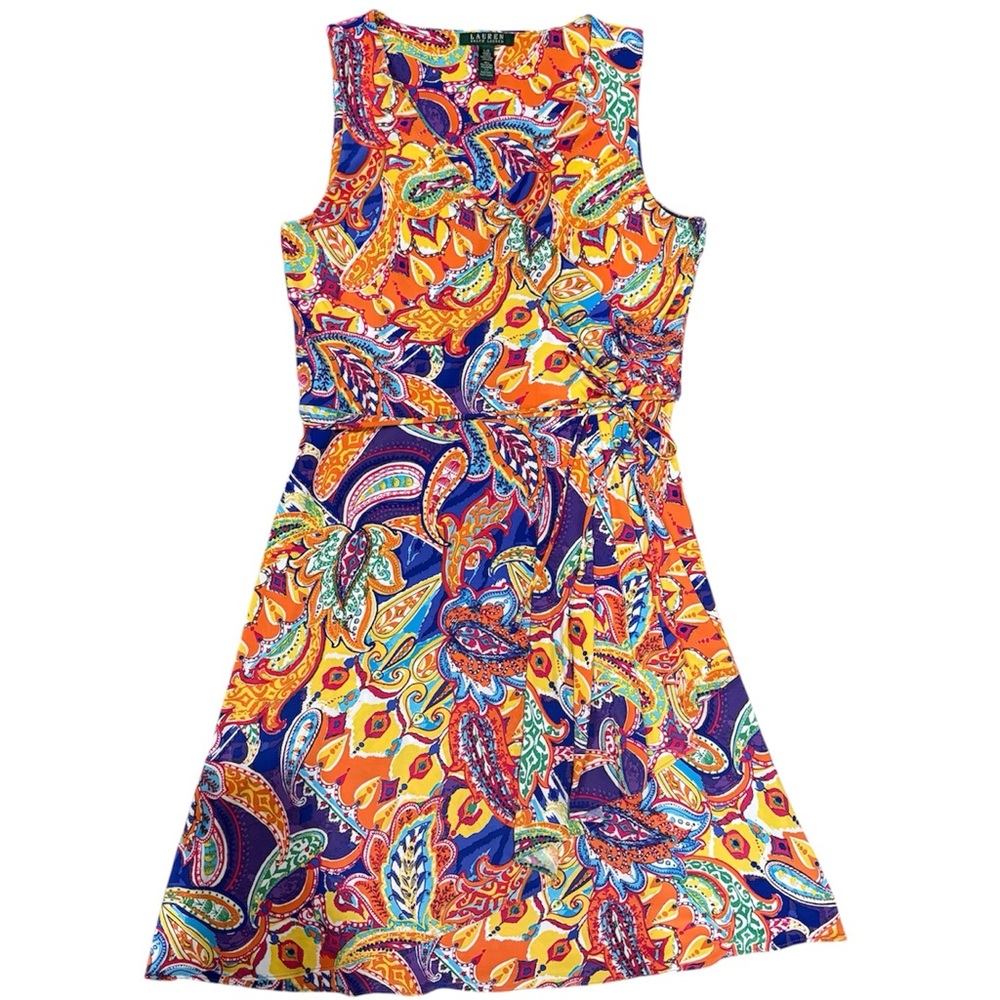 Lauren Ralph Lauren Colorful Paisley Faux Wrap Dress L - Picture 2 of 6